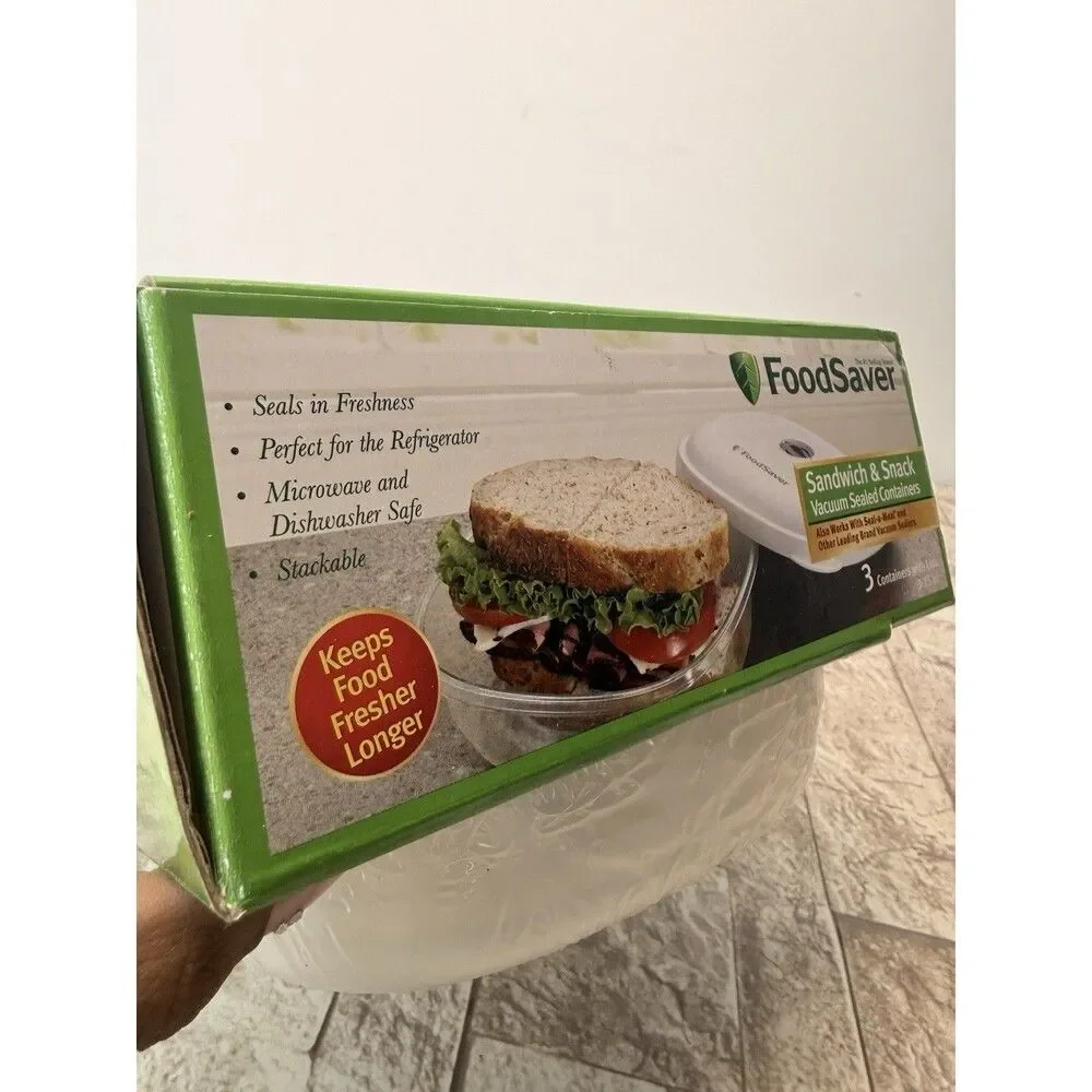(3) Food Saver Vacuum Storage Container w. Lid Small Rectangular Lunch Leftovers